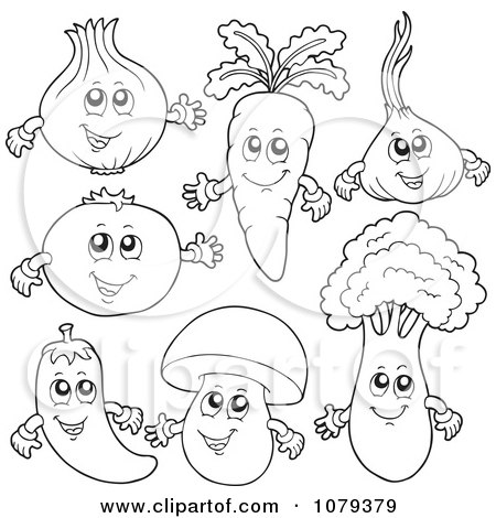 Clipart Outlined Vegetable Characters - Royalty Free Vector Illustration by visekart
