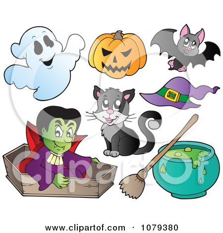 Clipart Vampire With Halloween Items - Royalty Free Vector Illustration by visekart