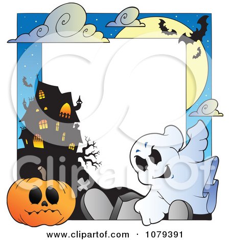 Clipart Ghost Cemetery Jackolantern And Haunted House Halloween Border - Royalty Free Vector Illustration by visekart