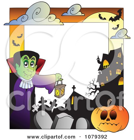 Clipart Vampire Cemetery Jackolantern And Haunted House Halloween Border - Royalty Free Vector Illustration by visekart