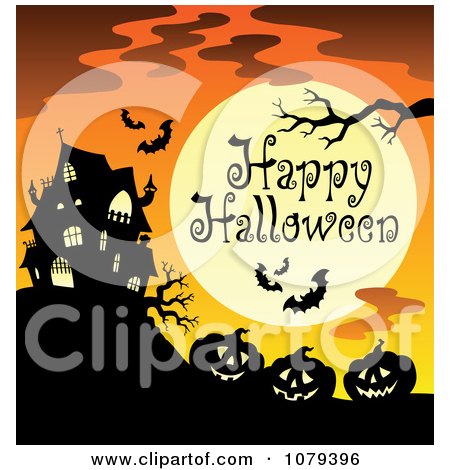 Clipart Haunted House And Jackolantern Happy Halloween Greeting - Royalty Free Vector Illustration by visekart