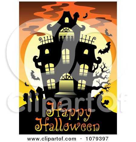 Clipart Haunted House Happy Halloween Greeting - Royalty Free Vector Illustration by visekart