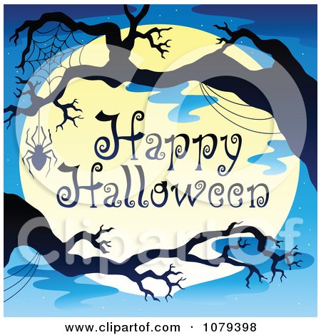 Clipart Spider And Bare Tree Happy Halloween Greeting - Royalty Free Vector Illustration by visekart