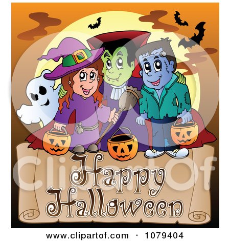 Clipart Trick Or Treater Happy Halloween Greeting - Royalty Free Vector Illustration by visekart