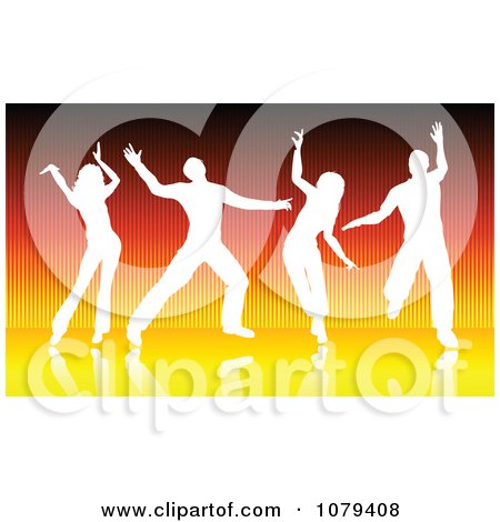 Clipart Silhouetted Dancers Over Orange Lines - Royalty Free Vector Illustration by KJ Pargeter
