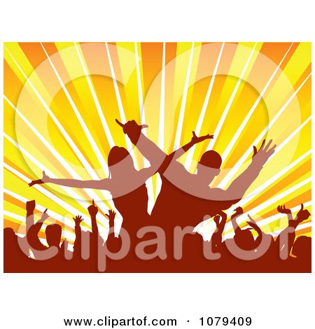 Clipart Silhouetted Dancers Against Rays - Royalty Free Vector Illustration by KJ Pargeter
