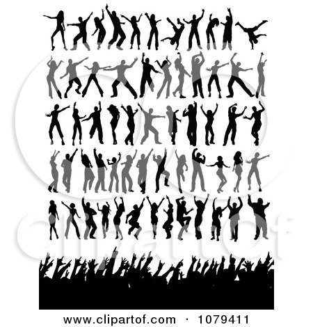 Clipart Silhouetted Dancers And Concert Fans - Royalty Free Vector Illustration by KJ Pargeter