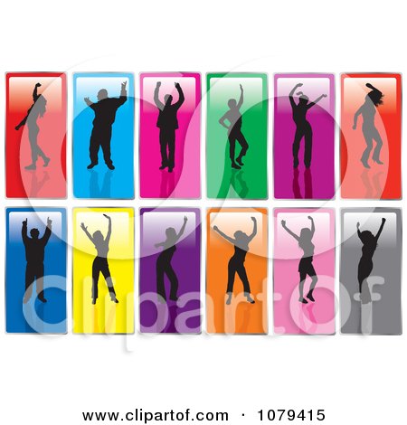 Clipart Silhouetted Dancers On Colorful Rectangles - Royalty Free Vector Illustration by KJ Pargeter