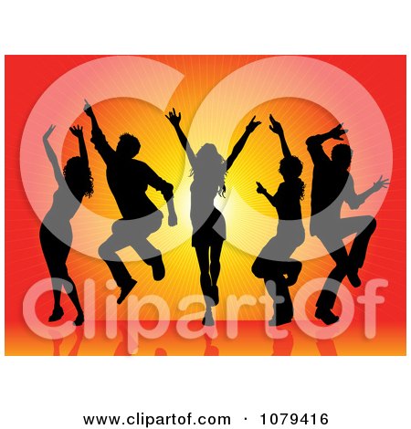 Clipart Silhouetted Dancers Over An Orange Burst - Royalty Free Vector Illustration by KJ Pargeter