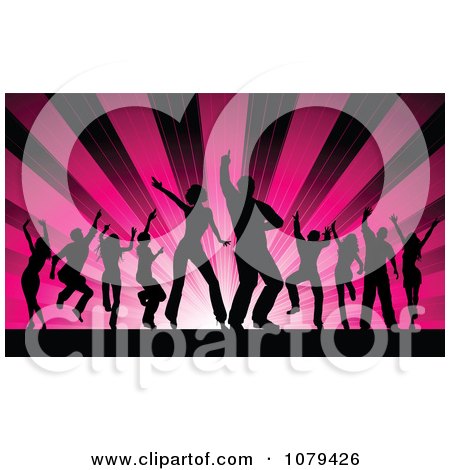 Clipart Silhouetted Dancers Over Pink Rays - Royalty Free Vector Illustration by KJ Pargeter