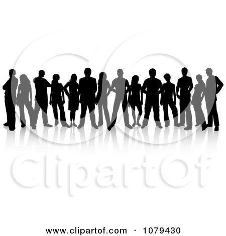Clipart Black Silhouetted Group Of People With Reflections 1 - Royalty Free Vector Illustration by KJ Pargeter