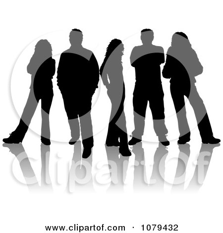 Clipart Black Silhouetted Group Of People With Reflections 2 - Royalty Free Vector Illustration by KJ Pargeter