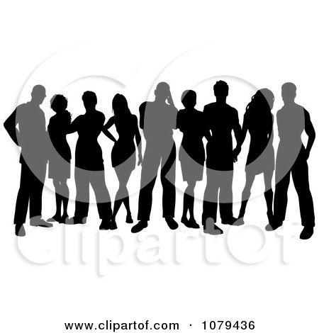 Clipart Black Silhouetted Group Of People With Reflections 4 - Royalty Free Vector Illustration by KJ Pargeter