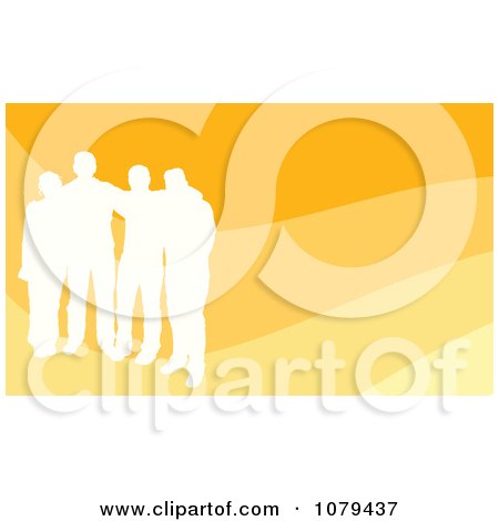 Clipart White Silhouetted Group Of People On Orange Rays - Royalty Free Vector Illustration by KJ Pargeter