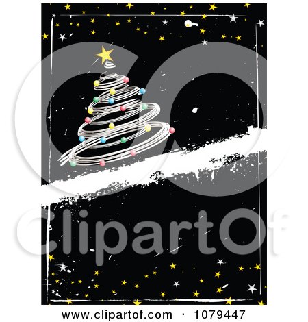Clipart Grungy Vertical Black Christmas Background With A Silver Tree And Stars - Royalty Free Vector Illustration by KJ Pargeter