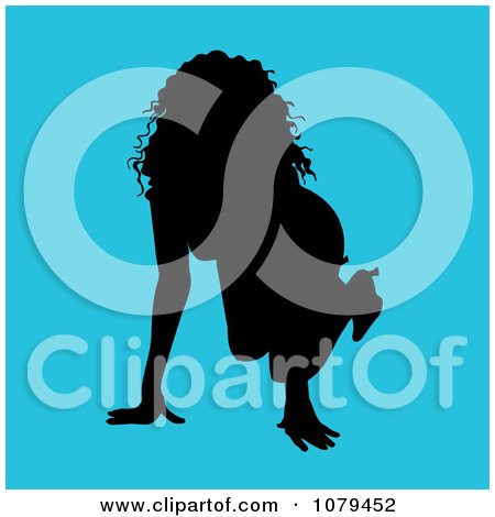 Clipart Sexy Crawling Silhouetted Woman On Blue - Royalty Free Vector Illustration by KJ Pargeter