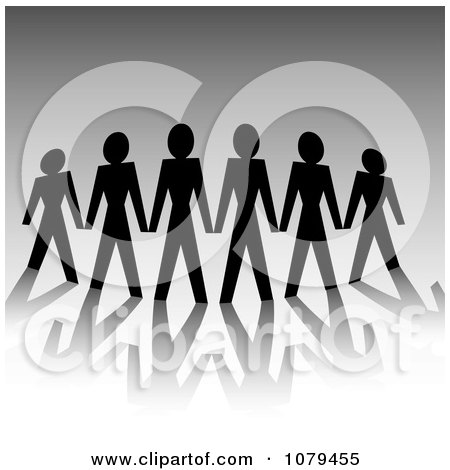 Clipart Group Of Silhouetted United Paper People Over Gray - Royalty Free Vector Illustration by KJ Pargeter