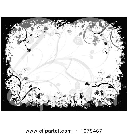 Clipart Black And White Floral Grunge Background 1 - Royalty Free Vector Illustration by KJ Pargeter