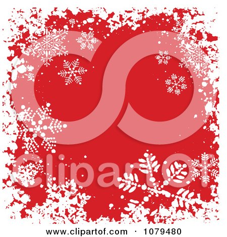Clipart Grungy Red Christmas Snowflake Winter Background - Royalty Free Vector Illustration by KJ Pargeter