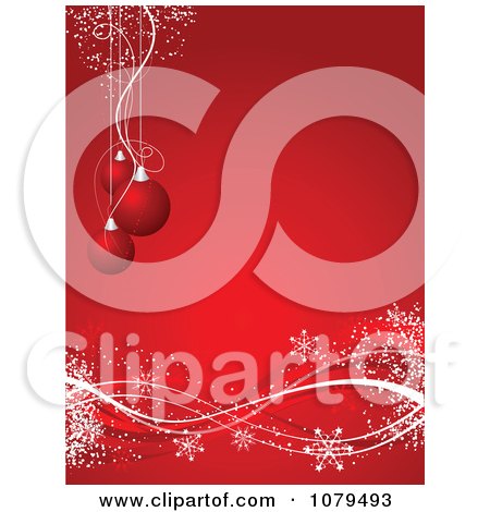Clipart Red Christmas Bauble Background With A Wave Of Snowflakes - Royalty Free Vector Illustration by KJ Pargeter