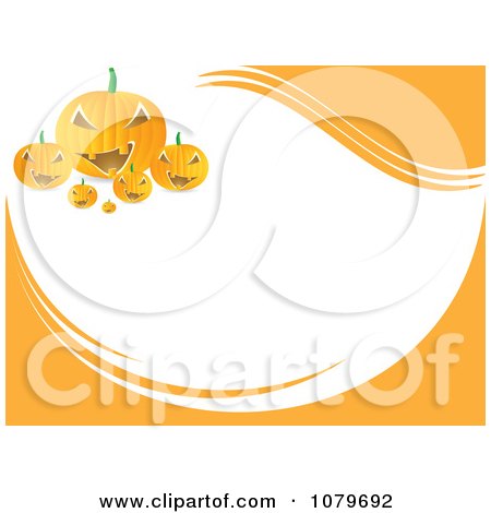 Clipart Halloween Background With Jackolanterns And Orange Waves With White Copyspace - Royalty Free Vector Illustration by Andrei Marincas