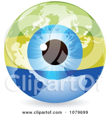 Clipart Blue Eye On A Gabon Flag Globe - Royalty Free Vector Illustration by Andrei Marincas