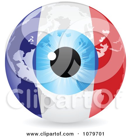 Clipart Blue Eye On A French Flag Globe - Royalty Free Vector Illustration by Andrei Marincas