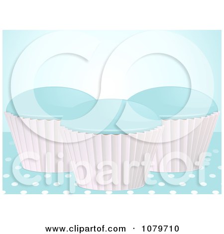 Clipart 3d Blue Cupcakes Over Polka Dots - Royalty Free Vector Illustration by elaineitalia