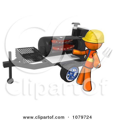 Clipart 3d Orange Man Grilling Ribs On A Bbq - Royalty Free CGI Illustration by Leo Blanchette