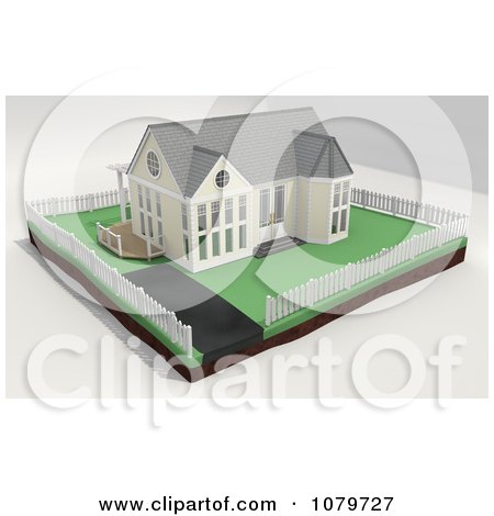 Clipart 3d Yellow House With A Picket White Fenced Yard - Royalty Free CGI Illustration by Leo Blanchette