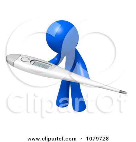 Clipart 3d Blue Man Reading A Thermometer - Royalty Free CGI Illustration by Leo Blanchette