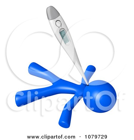 Clipart 3d Blue Man Poked By A Thermometer - Royalty Free CGI Illustration by Leo Blanchette