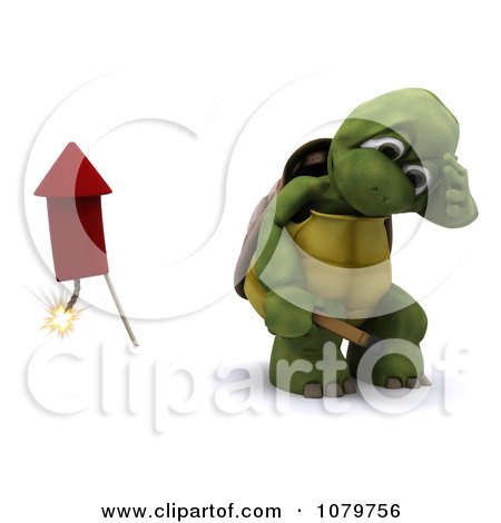 Clipart 3d Tortoise Turning Away After Lighting A Rocket Firework - Royalty Free CGI Illustration by KJ Pargeter