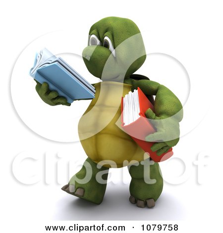 Clipart 3d Tortoise Walking And Reading A Book - Royalty Free CGI Illustration by KJ Pargeter