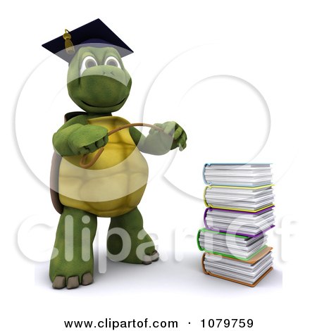 Clipart 3d Tortoise Professor With A Stack Of School Books - Royalty Free CGI Illustration by KJ Pargeter