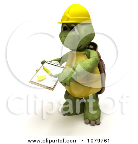 Clipart 3d Tortoise Construction Worker Requesting A Signature On A Delivery - Royalty Free CGI Illustration by KJ Pargeter