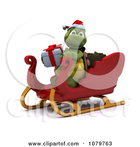 Clipart 3d Christmas Tortoise With A Gift And Sleigh - Royalty Free CGI Illustration by KJ Pargeter