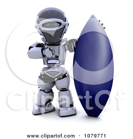 Clipart 3d Robot With A Blue Surfboard - Royalty Free CGI Illustration by KJ Pargeter