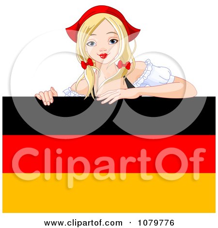 Clipart Oktoberfest Woman Looking Over German Stripes - Royalty Free Vector Illustration by Pushkin