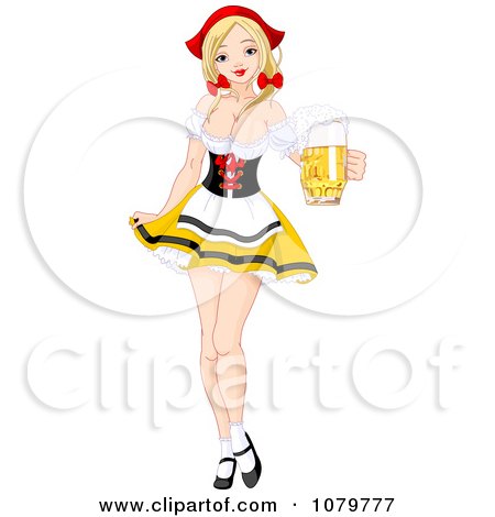 Clipart Oktoberfest Beer Maiden Holding Out A Pint - Royalty Free Vector Illustration by Pushkin