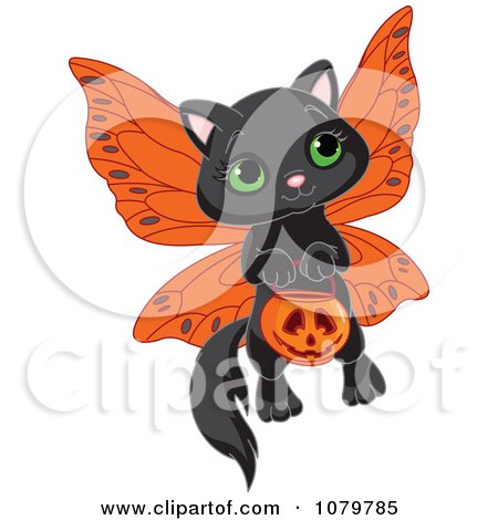 Clipart Cute Halloween Fairy Kitten - Royalty Free Vector Illustration by Pushkin