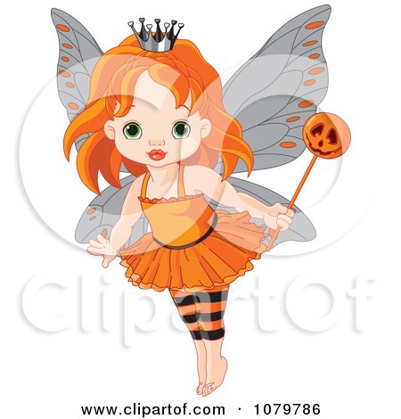 Clipart Halloween Fairy Girl With A Pumpkin Wand - Royalty Free Vector Illustration by Pushkin