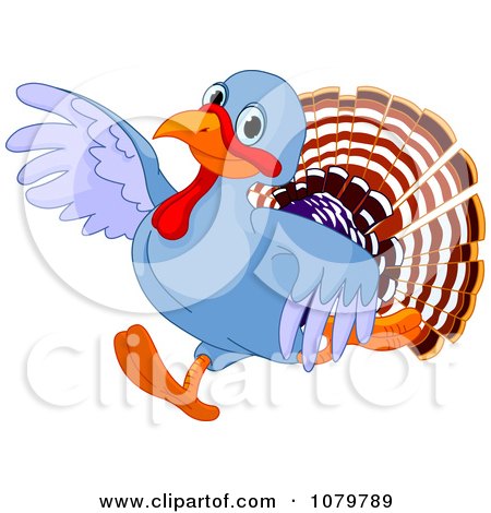 Clipart Cute Turkey Running And Pointing - Royalty Free Vector Illustration by Pushkin