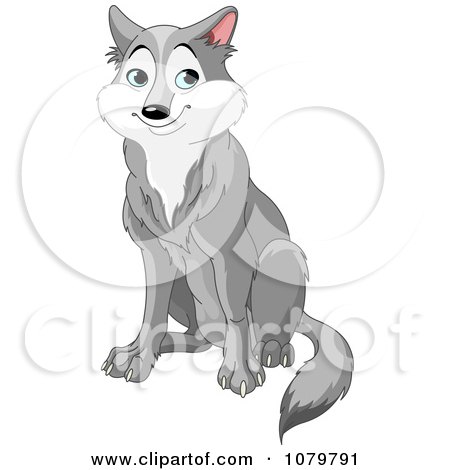 Clipart Handsome Gray Wolf Sitting - Royalty Free Vector Illustration by Pushkin