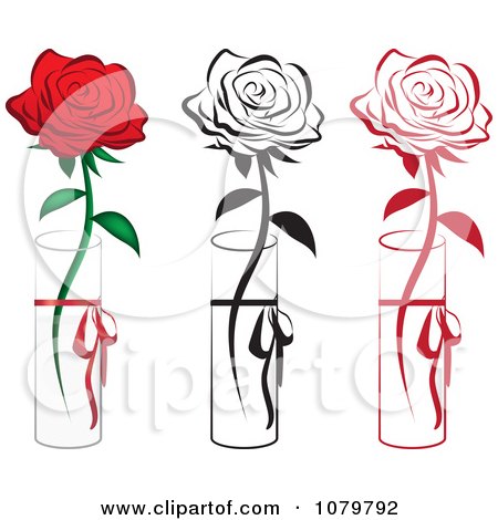 Clipart Set Of Red And Black Single Roses In Vases - Royalty Free Vector Illustration by Vitmary Rodriguez