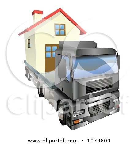 Clipart 3d Lorry Truck Moving A Home - Royalty Free Vector Illustration by AtStockIllustration