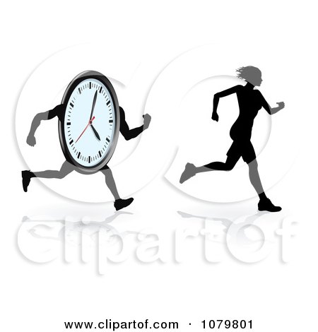 Clipart Silhouetted Female Runner Trying To Beat Her Best Time - Royalty Free Vector Illustration by AtStockIllustration
