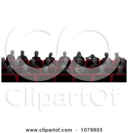 Clipart Silhouetted People Sitting In Cinema Theater Chairs - Royalty Free Vector Illustration by AtStockIllustration