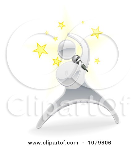 Clipart 3d Silver Person Singing With Stars - Royalty Free Vector Illustration by AtStockIllustration