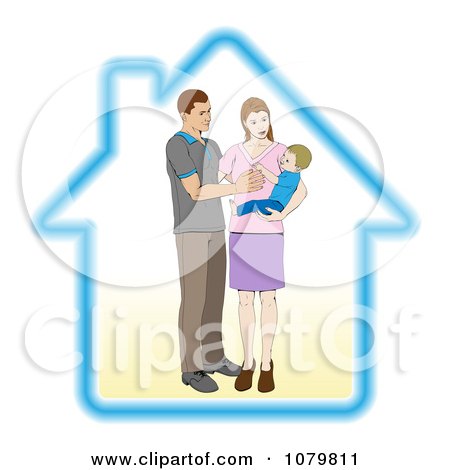 Clipart Young Parents And Their Baby In A Secure House - Royalty Free Vector Illustration by AtStockIllustration